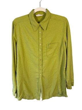 Melrose Lime Green Button-Up Shirt Size M Linen Coastal Lightweight Summer